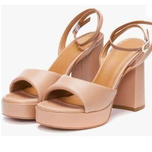 FOWT Nude Open Toe Platform Heeled Sandals Ankle Strap Chunky High Heels Shoes